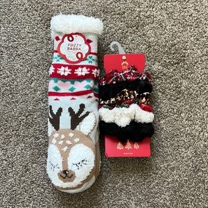 Christmas scrunchies and fuzzy socks